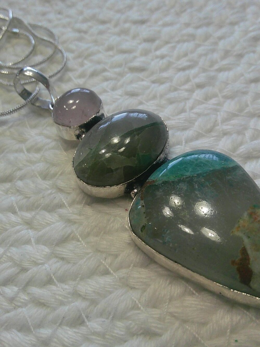Gorgeous QUANTUM QUATRO & ROSE QUARTZ Handmade Sterling 925 Pendant/Chain #347F